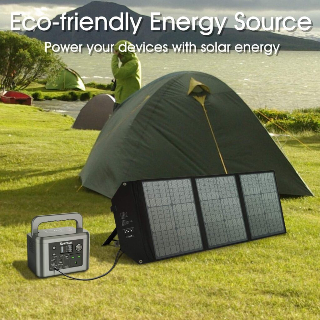 200W Solar Generator Kit, Powkey 120Wh/33,000mAh Power Bank with 110V AC Outlet, 6 Outputs Solar Generator External Battery Pack with LED Light for Outdoor Camping