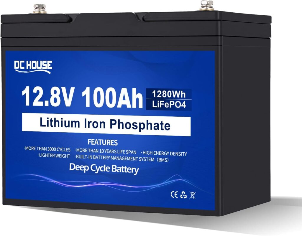 DC HOUSE 12V 100Ah Mini LiFePO4 Lithium Battery, Upgraded 100A BMS, 15-Year Lifespan with Up to 15000 Cycles, Max. 1280Wh Energy LiFePO4 Battery in Small Size, Perfect for RV, Solar, Trolling Motor