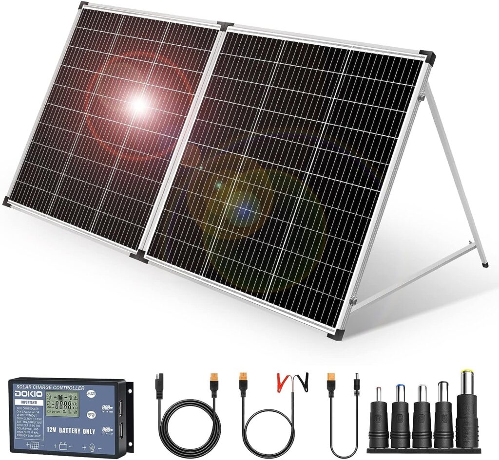 DOKIO Solar Suitcase 200W Portable Foldable Solar Panel 18v Monocrystalline with Controller to Charge 12 Volts Batteries (All Lead/Acid Types: Vented AGM Gel) RV Camping Marine