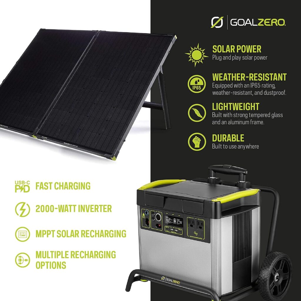 Goal Zero Yeti 3000X Portable Power Station, 2982-Watt-Hour Portable Lithium-Battery Emergency Power Station, Outdoor Portable Generator with Compatible Boulder 200 Briefcase Portable Solar Panel Kit