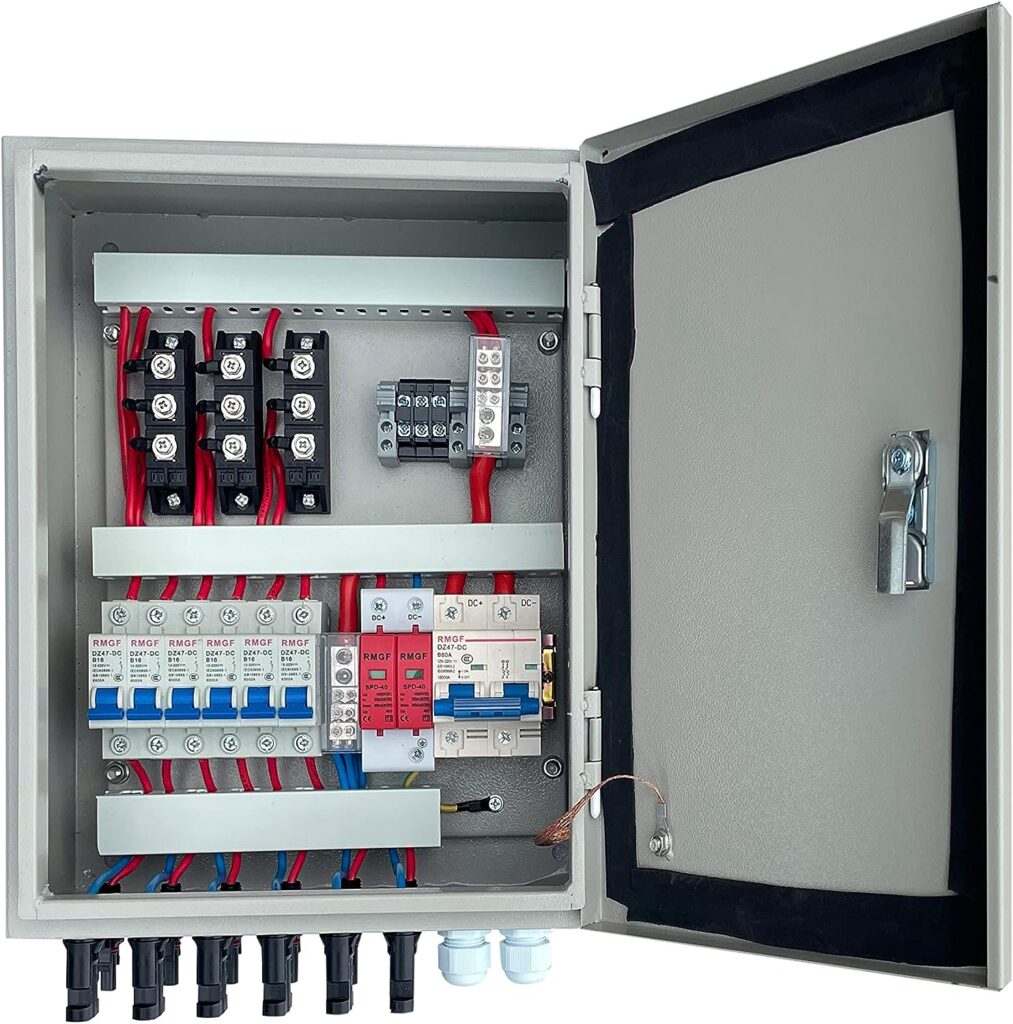 Gx Electrical - Solar Combiner Box with 6 Strings, 80 A Circuit Breakers. This photovoltaic Combiner Box is Suitable for Off-Grid Solar Power Generation Systems.