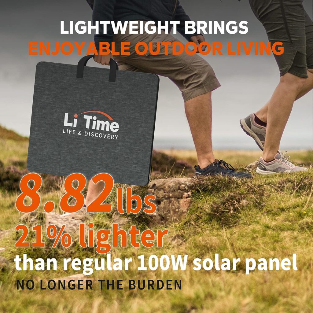 LiTime 100W Portable Solar Panel, Mono Crystalline Silicon Cells, IP67 Dust Water Proof, Suitable for Portable Power Station, Using for RV, Camping, Overland etc.