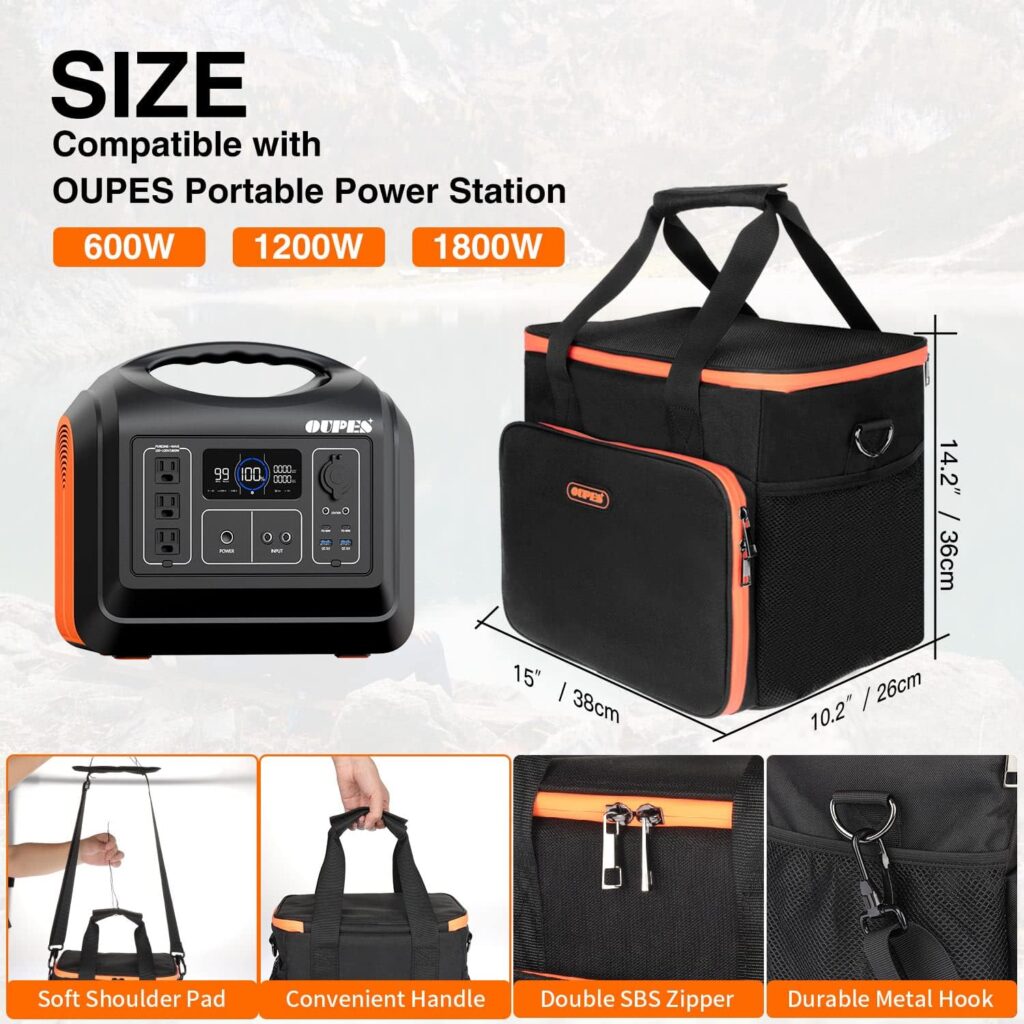 OUPES 1800W Solar Generator Carrying Bag, Compatible with Jackery Portable Power Station, Camping Generator 600/1200/1800, with 7 Pockets for Outdoor Charging Cable, Home Storage