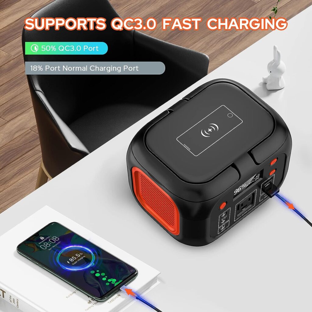 Portable Power Station With Wireless Charging 300W Portable Solar Generator Portable Power Station 97Wh Power Bank 26400mAh Battery Pack Fasting Charging 150W AC Outlet Solar Generators