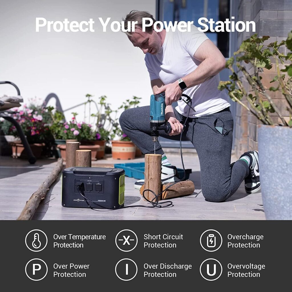 ROCKPALS Portable Power Station Freeman 600W, 614.4Wh Solar Generator with 156W Fast Charging, 110V/600W Pure Sine Wave 3 AC Outlets LiFePo4 Battery Outdoor Generator, 12V Regulated Power Supply